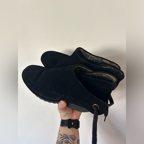 Fly London Yebi Ruched Suede Wedge Booties Shoes BLACK Size 10 - Picture 6 of 11